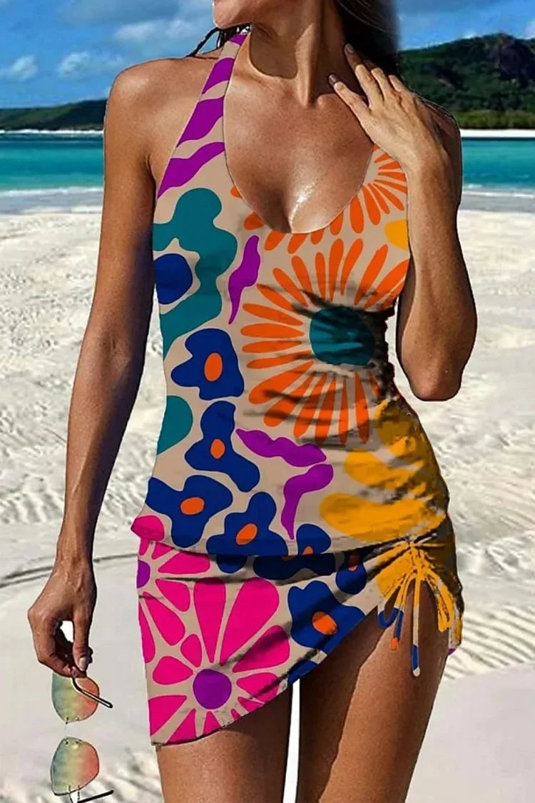 Fiesta | Conjunto de tankini floral com gráfico que cobre a barriga