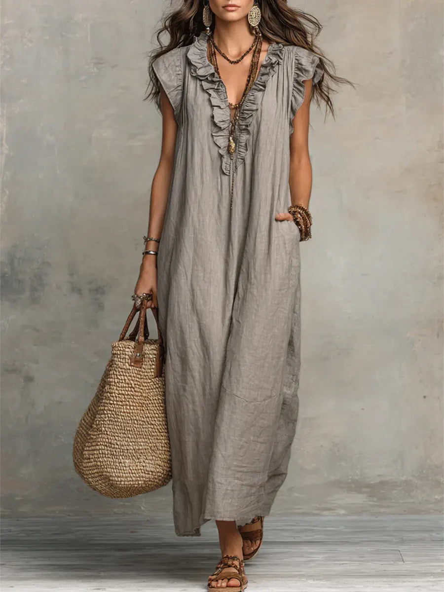 Camélia Vestido Maxi Boémio com Decote em V